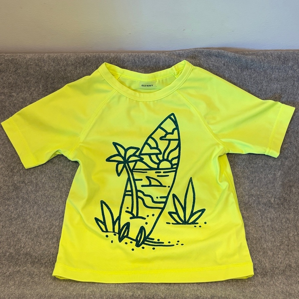 Old Navy Kids Neon Yellow Rashguard with Surfboard Design